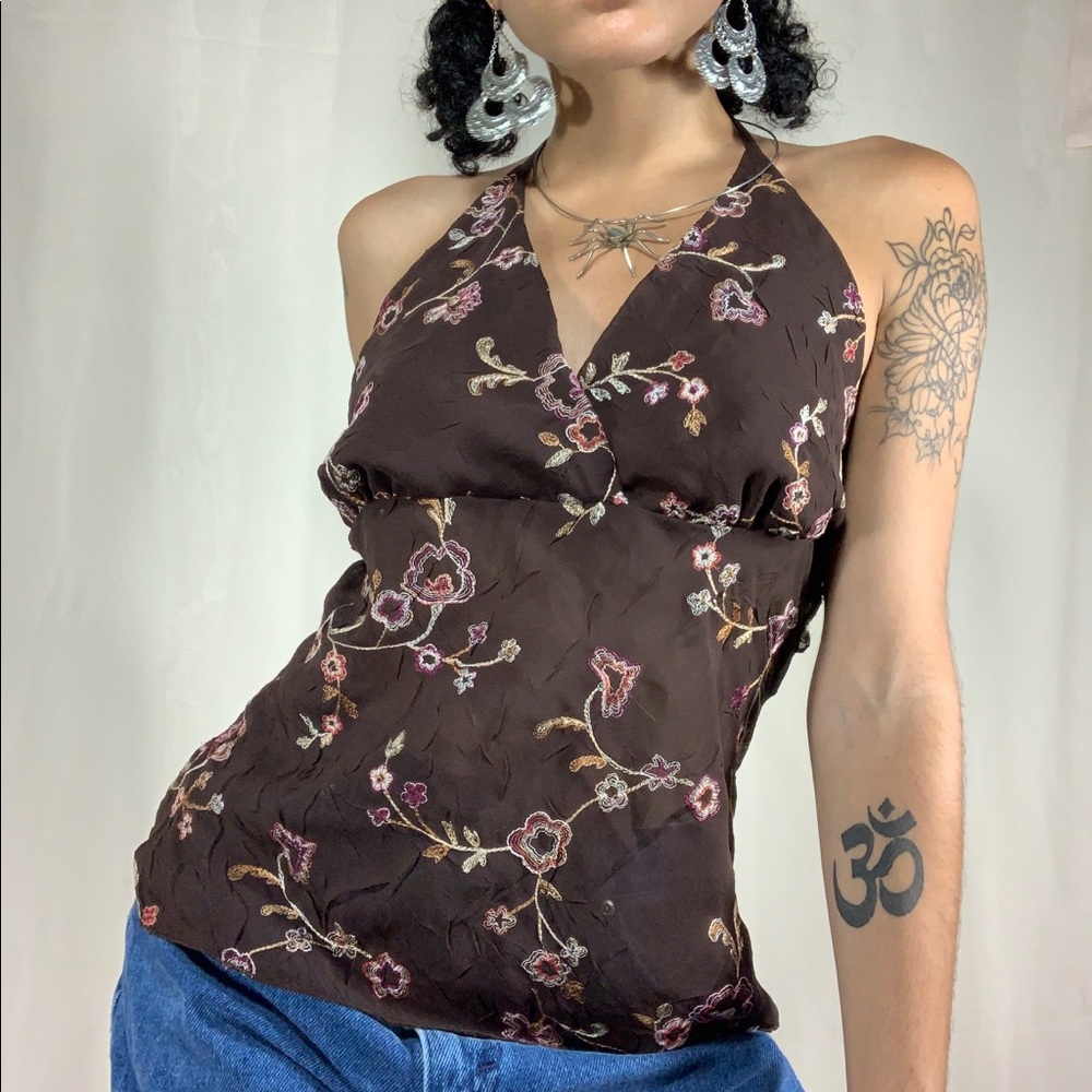 Brown Crinkle Tank/Halter Top